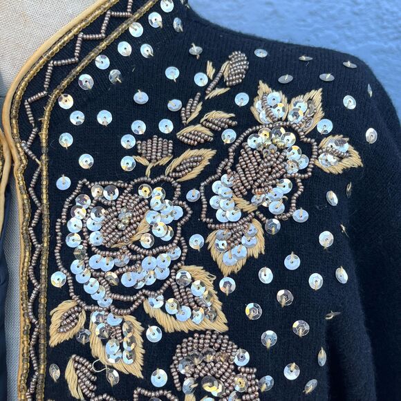 Vintage 60s Beaded Angora Sweater Black Sequin Evening Cardigan - Picture 9 of 9